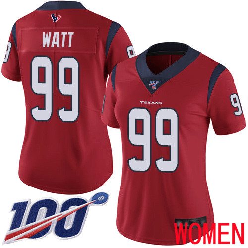 Houston Texans Limited Red Women J J  Watt Alternate Jersey NFL Football #99 100th Season Vapor Untouchable